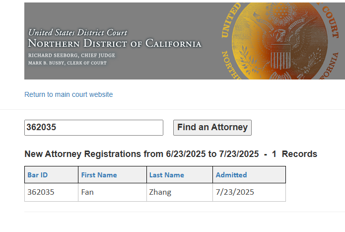 NDCA Attorney for U.S. Federal Litigation